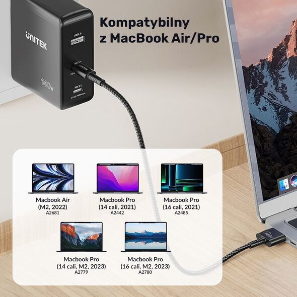 Kabel zasilający Unitek Unitek Kabel zasilający USB-C - MagSafe 3 140W 2 m 13154156 4894160050014