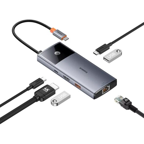 HUB USB Baseus Hub 6w1 Baseus Metal Gleam 2 Series, USB-C do 2xUSB 3.0 +USB-C + HDMI + USB-C PD + Ethernet RJ45 13168147 6932172643294