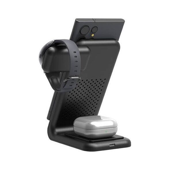 Ładowarka Crong Ładowarka bezprzewodowa 3w1 do iPhone, Samsung & Android, Galaxy Watch i słuchawek TWS 13169330 5904310703550