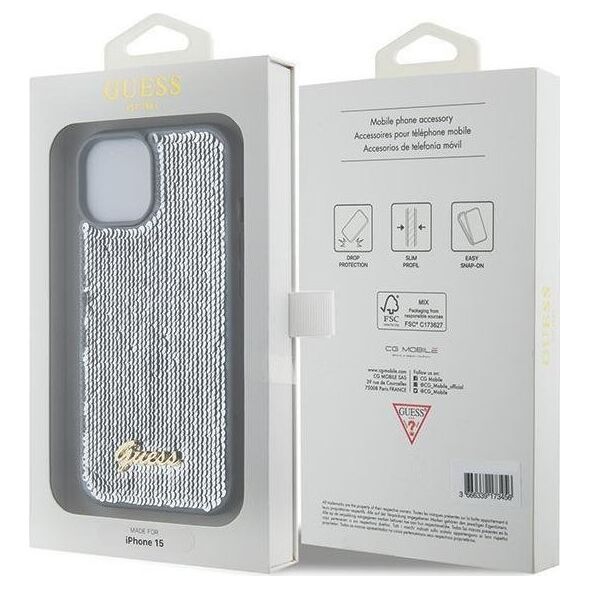 Guess Guess GUHCP15SPSFDGSS iPhone 15 6.1" srebrny/silver hardcase Sequin Script Metal 13171180 3666339173159