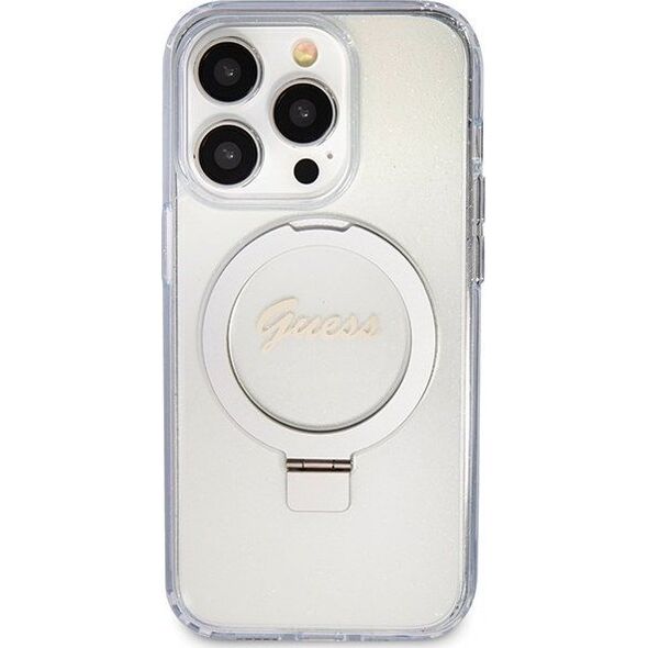 Guess Guess GUHMP15LHRSGSD iPhone 15 Pro 6.1" przezroczysty/transparent hardcase Ring Stand Script Glitter MagSafe 13171309 3666339156626