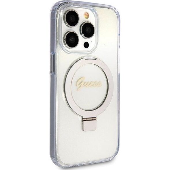 Guess Guess GUHMP15LHRSGSD iPhone 15 Pro 6.1" przezroczysty/transparent hardcase Ring Stand Script Glitter MagSafe 13171309 3666339156626