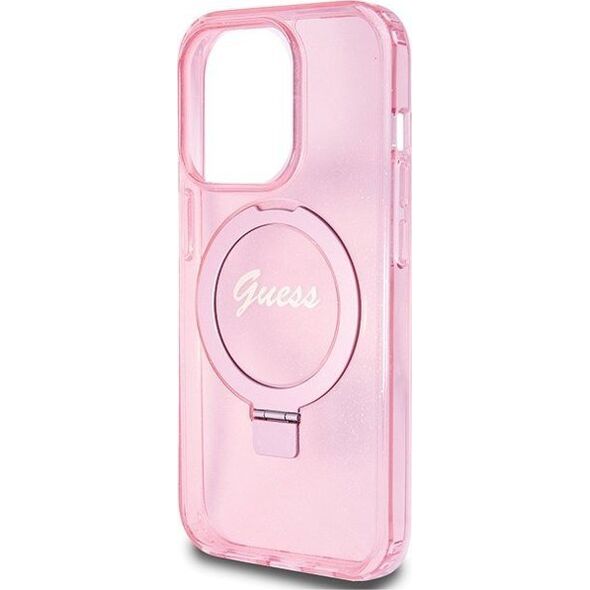 Guess Guess GUHMP15LHRSGSP iPhone 15 Pro 6.1" różowy/pink hardcase Ring Stand Script Glitter MagSafe 13171315 3666339156480
