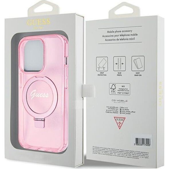 Guess Guess GUHMP15LHRSGSP iPhone 15 Pro 6.1" różowy/pink hardcase Ring Stand Script Glitter MagSafe 13171315 3666339156480