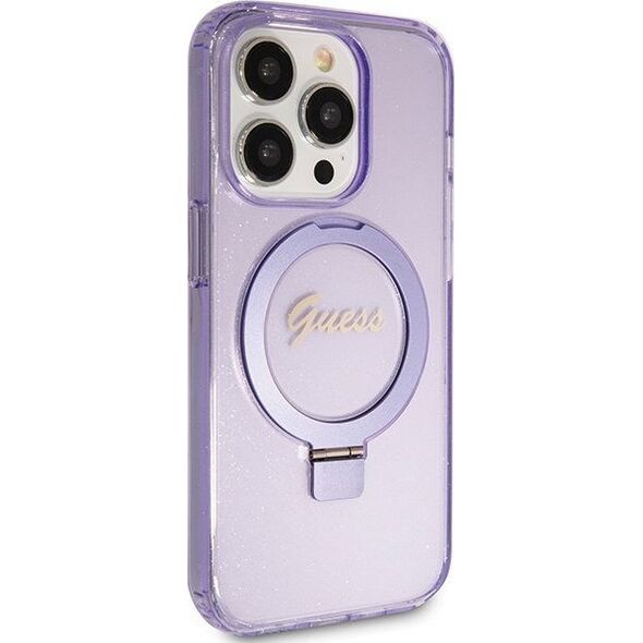 Guess Guess GUHMP15LHRSGSU iPhone 15 Pro 6.1" fioletowy/purple hardcase Ring Stand Script Glitter MagSafe 13171317 3666339156763