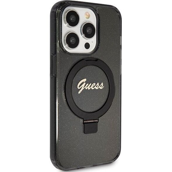 Guess Guess GUHMP15XHRSGSK iPhone 15 Pro Max 6.7" czarny/black hardcase Ring Stand Script Glitter MagSafe 13171323 3666339156350