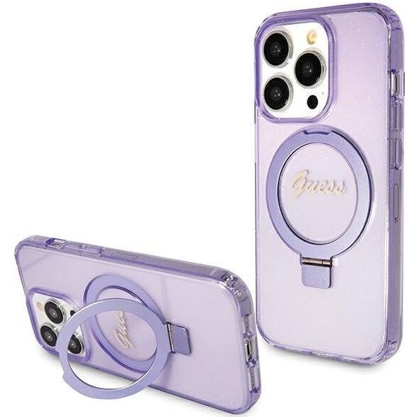 Guess Guess GUHMP15XHRSGSU iPhone 15 Pro Max 6.7" fioletowy/purple hardcase Ring Stand Script Glitter MagSafe 13171324 3666339156770