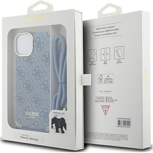 Guess Guess GUHCP15SHC4SEB iPhone 15 / 14 / 13 6.1" niebieski/blue hardcase Crossbody Cord 4G Print 13171362 3666339148201
