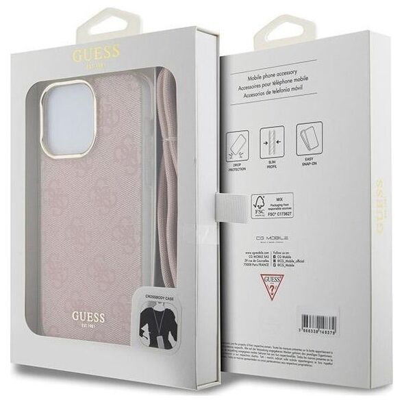 Guess Guess GUHCP15LHC4SEP iPhone 15 Pro 6.1" różowy/pink hardcase Crossbody Cord 4G Print 13171365 3666339148362