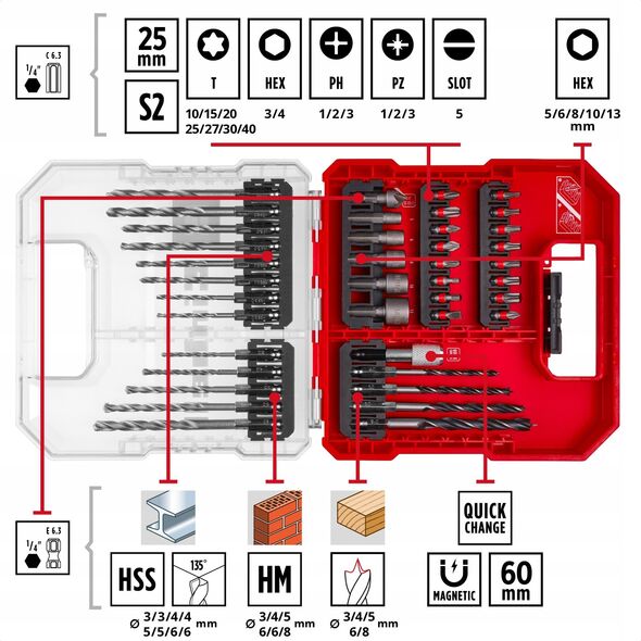 Wiertło Einhell ZESTAW BITÓW 40 SZT L-CASE 49109053 13177864 4009311090539