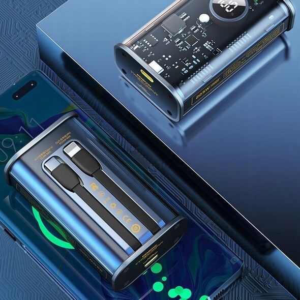 Powerbank Wekome Power bank 10000 mAh Fast Charging z wbudowanym kablem USB-C & Lightning PD 20W + QC 22.5W Czarny 13216591 6941027640029
