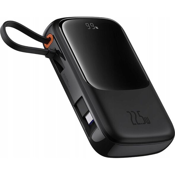 Powerbank Baseus Baseus Qpow Pro+ 10000mAh 22.5W z wbudowanym kablem USB-C i wyświetlaczem - czarny 13219349 6932172652463