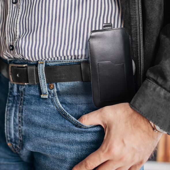 OEM Skórzana uniwersalna wsuwka z pull-up - ROYAL / czarny - Rozmiar 2XL+tall - SAMSUNG S21 ULTRA / HUAWEI P Smart 2021 / XIAOMI Redmi 12 / OPPO A98 5G 13231952 5903396224119