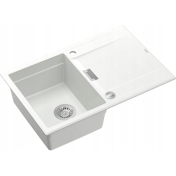 Zlewozmywak Owen OWEN 111 GraniteQ zlewozmywak z syfonem Push 2 Open 1-komorowy z/o (760x500x215| kom. 330x430) snow white / elementy stalowe 13241497 5904310998055
