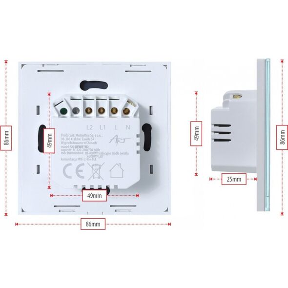 SMART WYŁĄCZNIK ŚWIATŁA WIFI podwójny biały ART oem 13242647 5906721172277