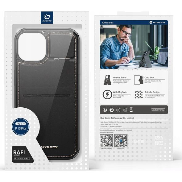 Dux Ducis Etui portfel Dux Ducis Rafi Mag z podstawką 3w1 do iPhone 15 Plus z MagSafe i blokadą RFID - czarne 13249899 6934913024386
