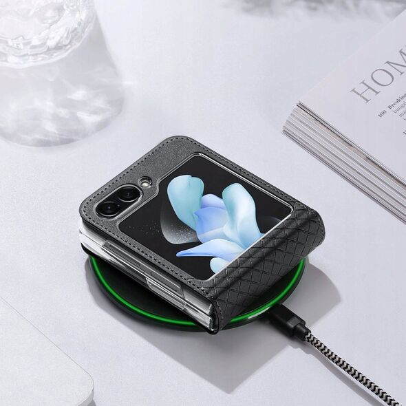Dux Ducis Skórzane etui Samsung Galaxy Z Flip5 5G z klapką portfel pokrowiec na tył Dux Ducis Bril - czarne 13249938 6934913026670