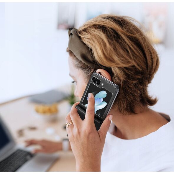 Dux Ducis Skórzane etui Samsung Galaxy Z Flip5 5G z klapką portfel pokrowiec na tył Dux Ducis Bril - czarne 13249938 6934913026670