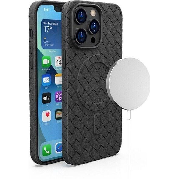Hurtel Plecione etui MagSafe Woven Case do iPhone 15 Pro Max - czarne 13250089 9145576281345