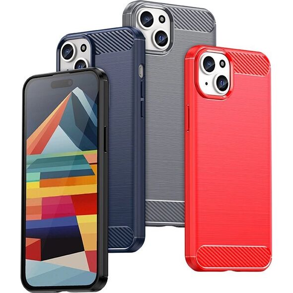 Hurtel Elastyczne etui wzór karbon do iPhone 15 Plus Carbon Case - niebieskie 13250723 9145576279441