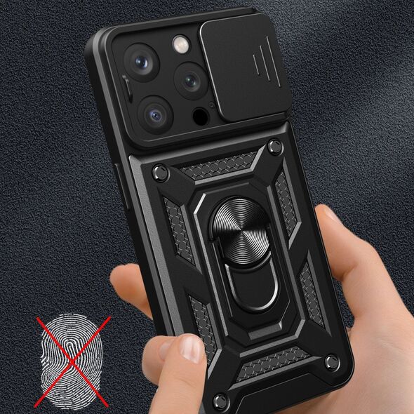 Hurtel Pancerne etui z podstawką i osłoną aparatu do iPhone 15 Pro Hybrid Armor Camshield - niebieskie 13251182 9145576280812