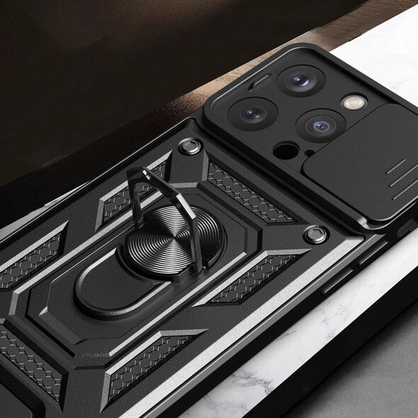 Hurtel Pancerne etui z podstawką i osłoną aparatu do iPhone 15 Pro Hybrid Armor Camshield - niebieskie 13251182 9145576280812