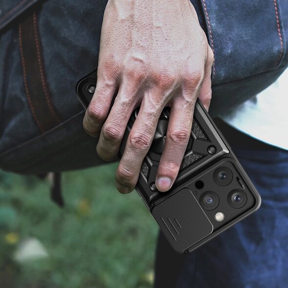 Hurtel Pancerne etui z podstawką i osłoną aparatu do iPhone 15 Pro Hybrid Armor Camshield - niebieskie 13251182 9145576280812