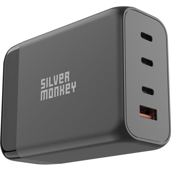 Ładowarka Silver Monkey Ładowarka GaN Silver Monkey SMA155 200W 3xUSB-C PD USB-A QC 3.0 z odłączanym kablem zasilającym - czarna 13252021 5900779358454