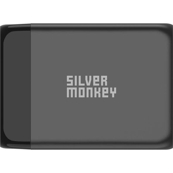Ładowarka Silver Monkey Ładowarka GaN Silver Monkey SMA155 200W 3xUSB-C PD USB-A QC 3.0 z odłączanym kablem zasilającym - czarna 13252021 5900779358454
