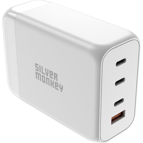Ładowarka Silver Monkey Ładowarka GaN Silver Monkey SMA156 200W 3x USB-C PD USB-A QC 3.0 z odłączanym kablem zasilającym - biała 13252022 5900779358560