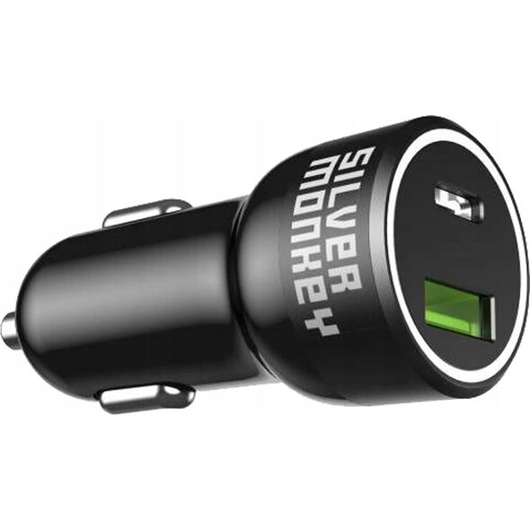 Ładowarka Silver Monkey Ładowarka samochodowa Silver Monkey SMA078 1xUSB-C 1xUSB-A 45W PD QC - czarna 13252025 5900779359260