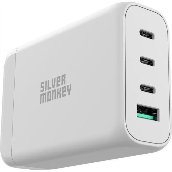 Ładowarka Silver Monkey Ładowarka GaN Silver Monkey SMA152 130W 3xUSB-C PD USB-A QC 3.0 z odłączanym kablem zasilającym - biała 13252027 5900779359611