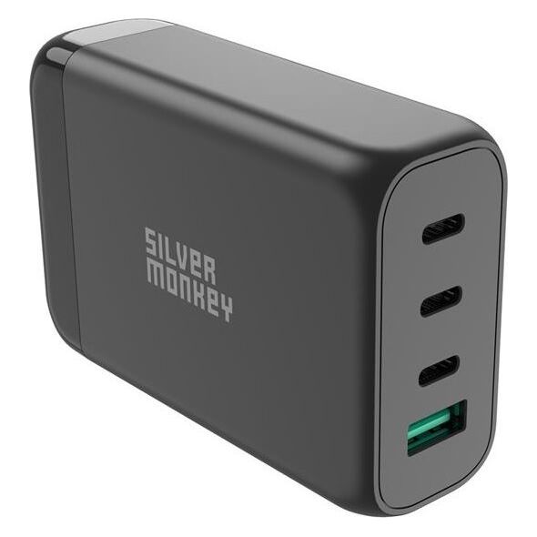 Ładowarka Silver Monkey Ładowarka GaN Silver Monkey SMA151 130W 3xUSB-C PD USB-A QC 3.0 z odłączanym kablem zasilającym - czarna 13252028 5900779359215