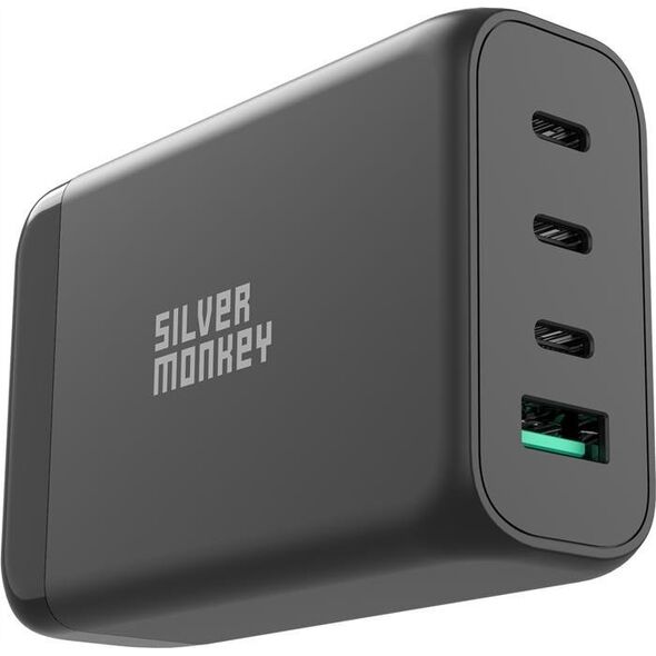 Ładowarka Silver Monkey Ładowarka GaN Silver Monkey SMA151 130W 3xUSB-C PD USB-A QC 3.0 z odłączanym kablem zasilającym - czarna 13252028 5900779359215