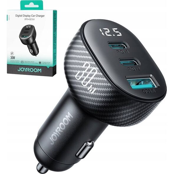 Ładowarka Joyroom Ładowarka samochodowa Joyroom JR-CCD04 30W 2x USB-C USB-A z wyświetlaczem - czarna 13252045 6941237112019