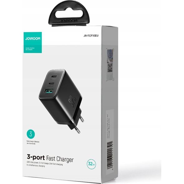 Ładowarka Joyroom Szybka ładowarka Joyroom JR-TCF10 2x USB-C USB-A 32W - czarna 13252047 6941237111807