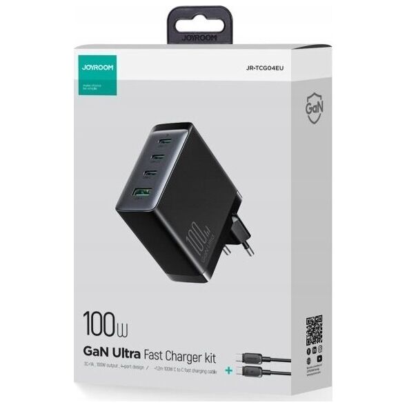 Ładowarka Joyroom Ładowarka GaN Joyroom JR-TCG04EU 100W 3x USB-C USB-A + kabel USB-C / USB-C 100W - czarna 13252051 6941237100368