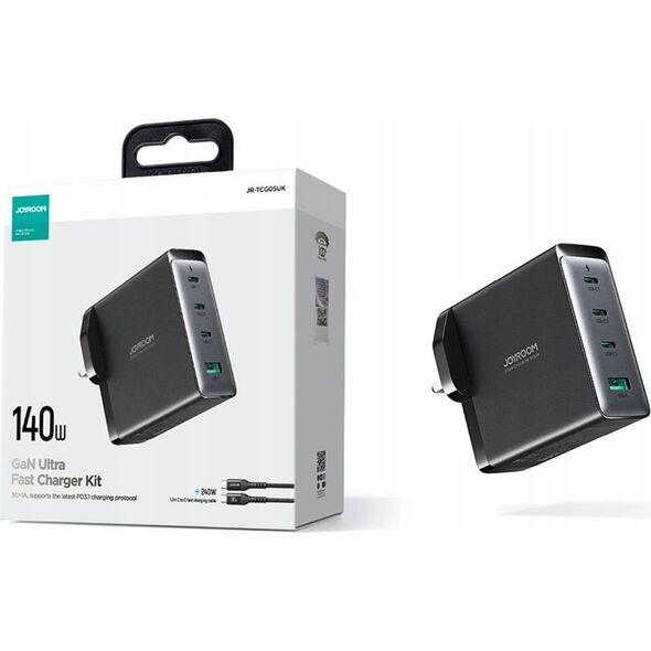 Ładowarka Joyroom Ładowarka GaN UK Joyroom JR-TCG05UK 140W 3x USB-C USB-A + kabel USB-C / USB-C 240W 1.2m 13252053 6956116769758