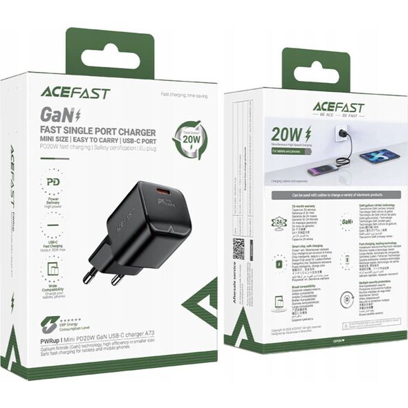 Ładowarka Acefast Ładowarka sieciowa Acefast A73 Mini PD 20W GaN USB-C - czarna 13252121 6974316282648