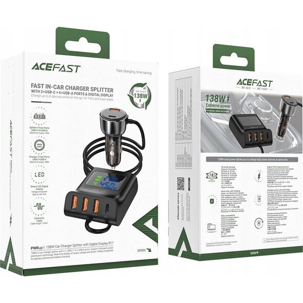 Ładowarka Acefast Ładowarka samochodowa Acefast B11 138W USB-A USB-C z 6 portami - czarna 13252133 6974316282488