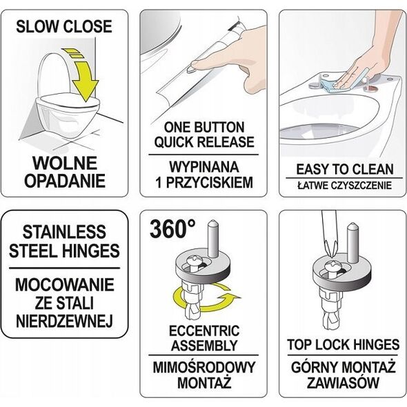 Deska sedesowa Toya FALA DESKA WC SUPER SLIM Z DUROPLASTU WOLNOOPADAJĄCA Z WYPINANNIEM JEDNYM PRZYCISKIEM 13255696 5906083031090