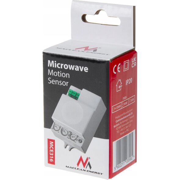 Maclean Czujnik ruchu Maclean MCE316, mikrofalowy, zasięg 8m, max. obciążenie 1200W, IP20, 5.8 GHz 13257900 5902211133582