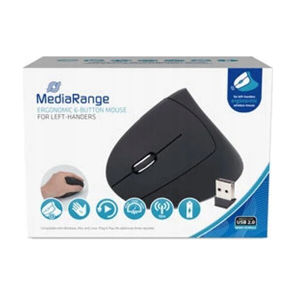 Mysz MediaRange MOUSE USB OPTICAL WRL 6-BUTTON/LEFT BLACK MROS233 MEDIARANGE 13259591 4260664870456