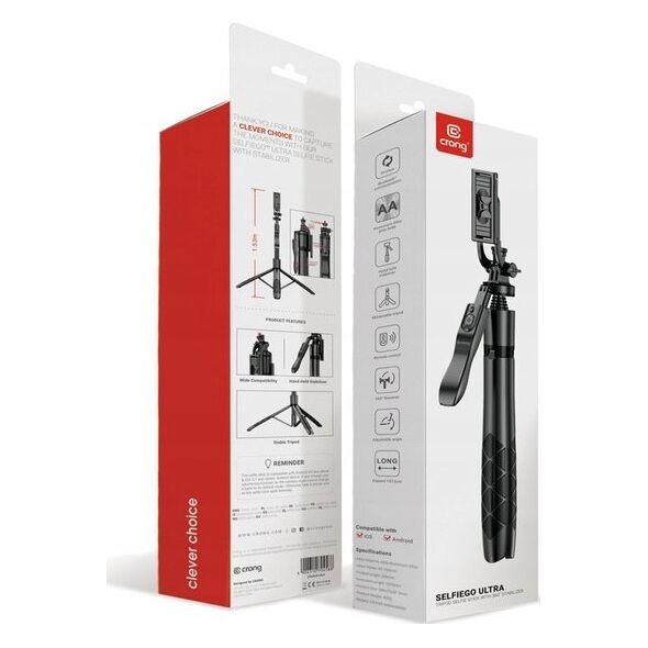 Selfie stick Crong SelfieGo Ultra Aluminiowy selfie stick Bluetooth tripod (33-157,5cm) 13260028 5904310704588