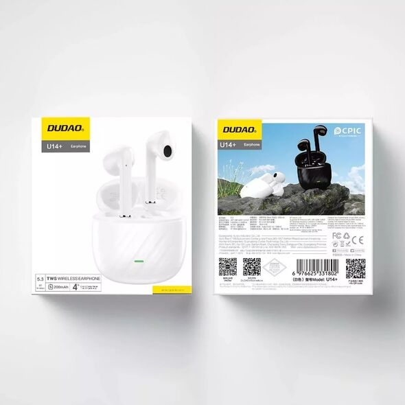 Słuchawki Dudao Słuchawki Dudao U14+ bezprzewodowe douszne TWS Bluetooth 5.3 - białe 13266273 6976625331802