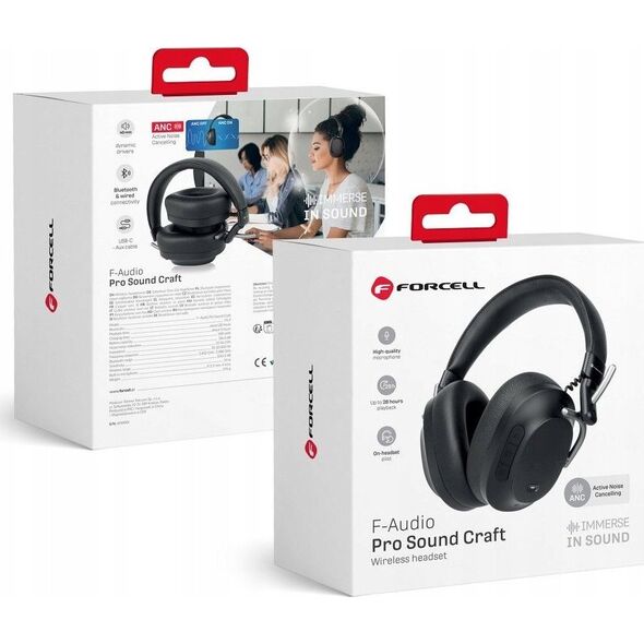 Słuchawki ForCell FORCELL F-AUDIO słuchawki bezprzewodowe nagłowne ANC Pro Sound Craft czarne 13267647 5903396276941