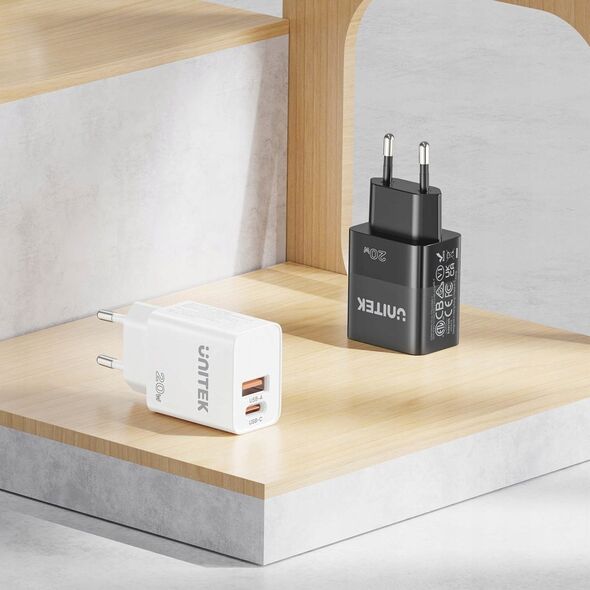 Ładowarka Unitek Unitek Ładowarka sieciowa, 1x USB-A, 1x USB-C, QC, PC 3.0, 20W, biała 13267681 4894160052896