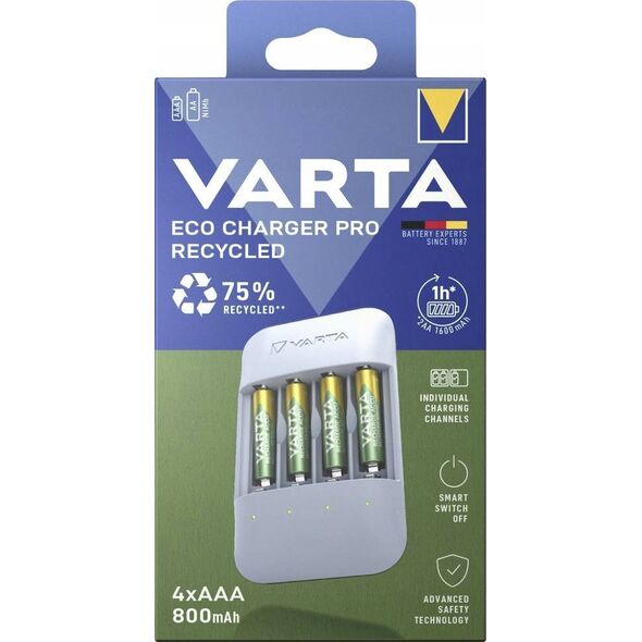 Ładowarka Varta Varta Eco Charger Pro Recycled + 4 x 800 mAh AAA    57683 101 131 13294867 4008496073696