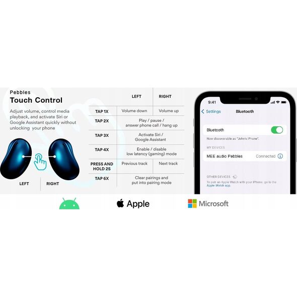 Słuchawki MEE audio MEE Audio Pebbles SĹuchawki bezprzewodowe true wireless z Bluetooth 5.3, wodoodporne z normÄ IPX4 (douszne) - Onyks 13295333 616312616237