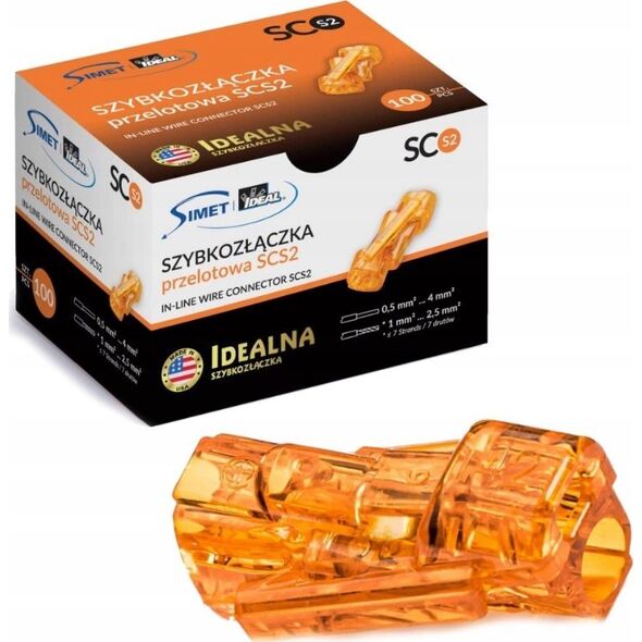 Simet Szybkozłączka przelotowa do drutów 2x 0,5-4mm2 32A 1opak=10szt. Simet Ideal SCS2 B10 88001108 pomarańczowa 13295621 5907813235832